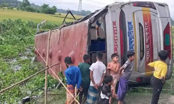 বাস খাদে পড়ে আহত ২০: টুঙ্গিপাড়ায় ভয়াবহ সড়ক দুর্ঘটনা