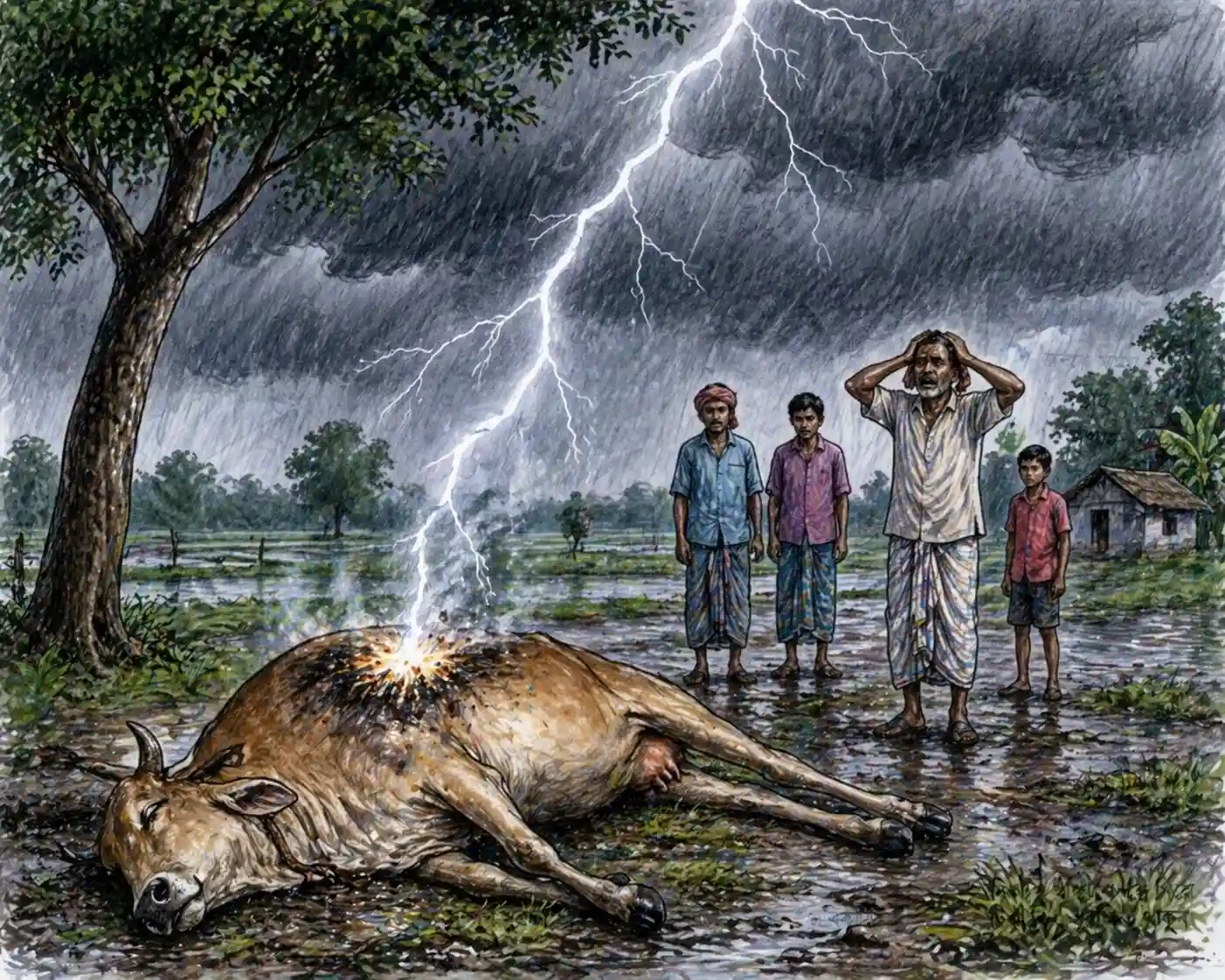 বজ্রপাতে গবাদি পশুর মৃত্যু