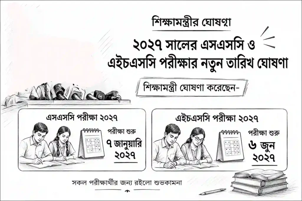 ২০২৭ সালের এসএসসি ও এইচএসসি পরীক্ষার নতুন তারিখ ঘোষণা করেছেন শিক্ষামন্ত্রী।