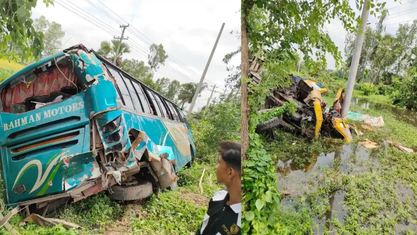 বগুড়ায় বাস ট্রাক সংঘর্ষে