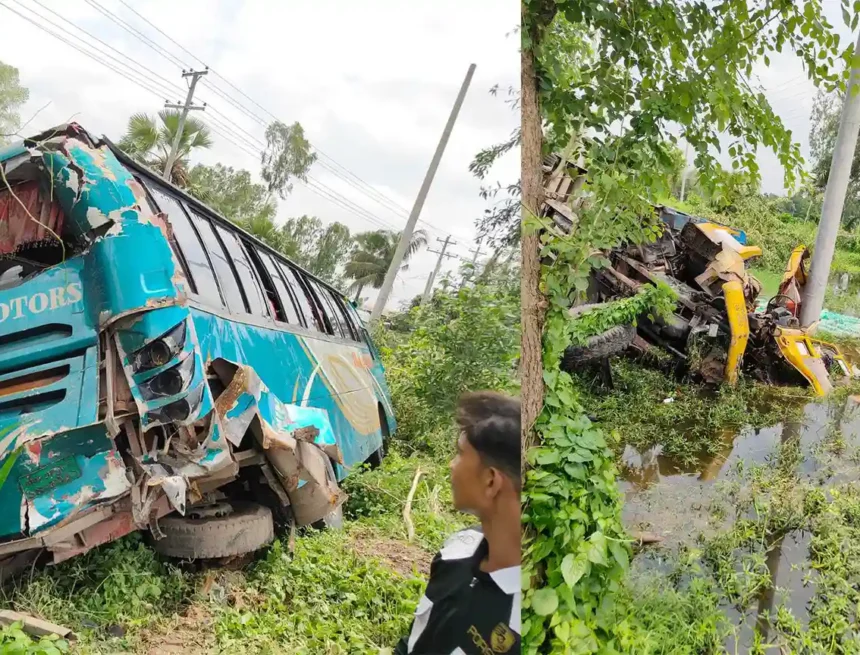 বগুড়ায় বাস ট্রাক সংঘর্ষে