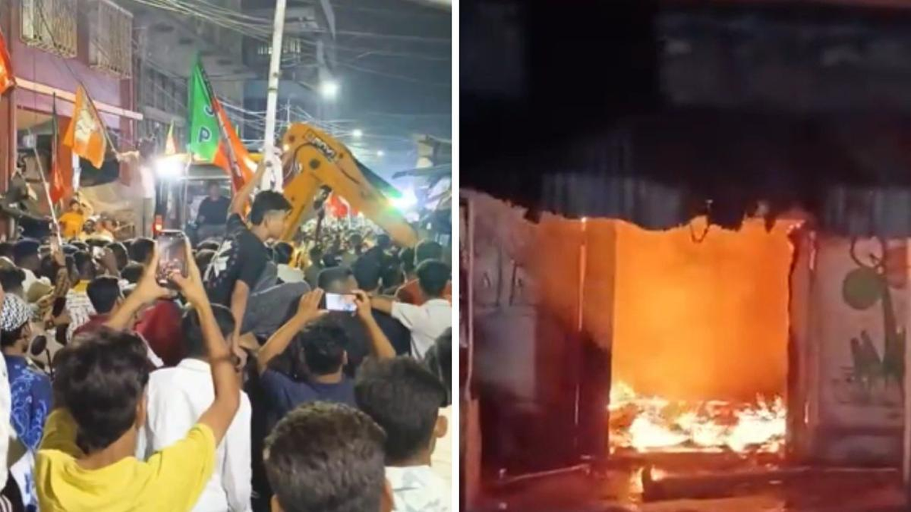 বুলডোজার দিয়ে দোকান ভাঙচুর