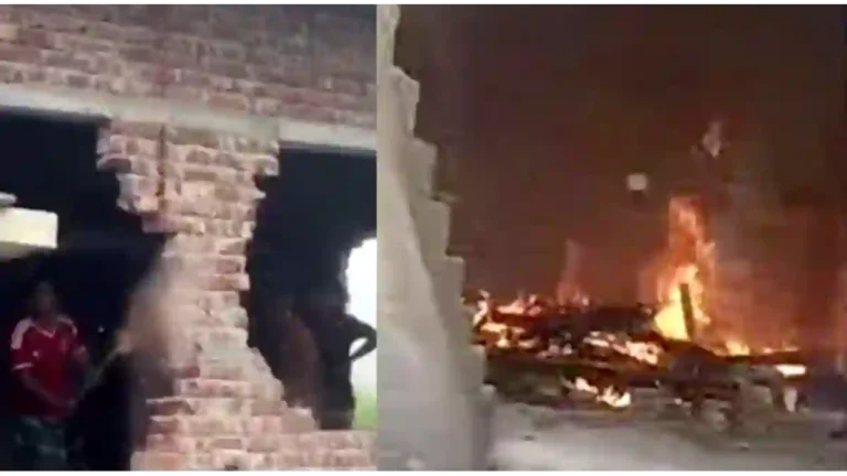 মাদককারবারির বাড়ি ভেঙে গুঁড়িয়ে আগুন দিল এলাকাবাসী
