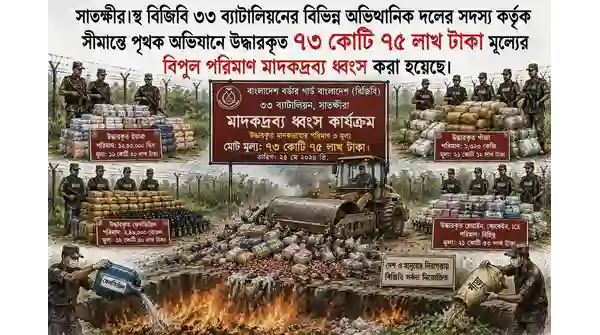 সাতক্ষীরায় ৭৩ কোটি টাকার মাদকদ্রব্য ধ্বংস করল বিজিবি