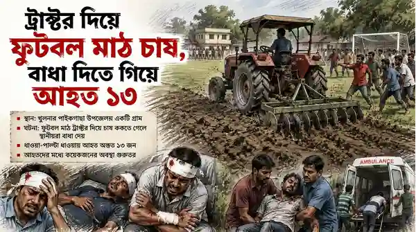 খেলার মাঠ দখলচেষ্টা ব্যর্থ, ট্রাক্টর নিয়ে সংঘর্ষে আহত ১৩